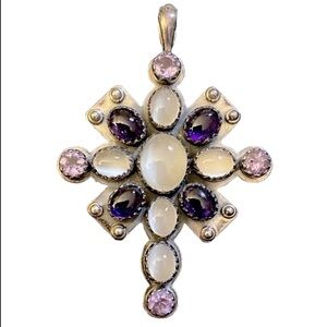 Sterling Silver & Multi Gemstone Cross Pendant